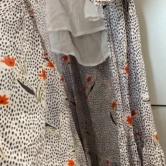 Urban Outfitters Floral Print Ruffle Trim Midi Dress Hi Low White Small - Picture 4 of 8